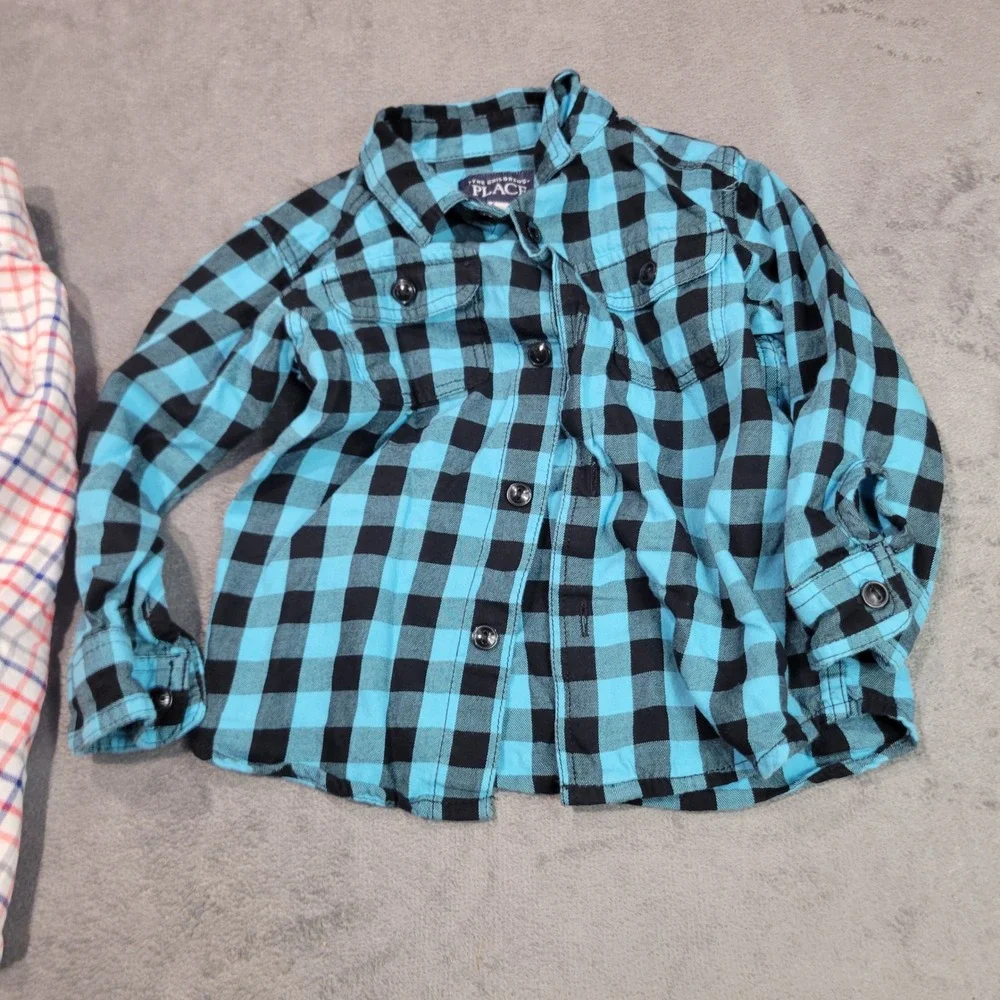 The Childrens Place Button Down Shirts Boys 18-24M Blue Red Plaid Check Lot of 2